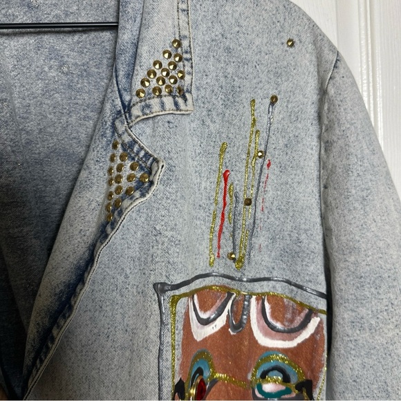 Vintage 80s Charle Casuals California Embellished Denim Jacket Acid 1980s Artsy - Picture 10 of 16